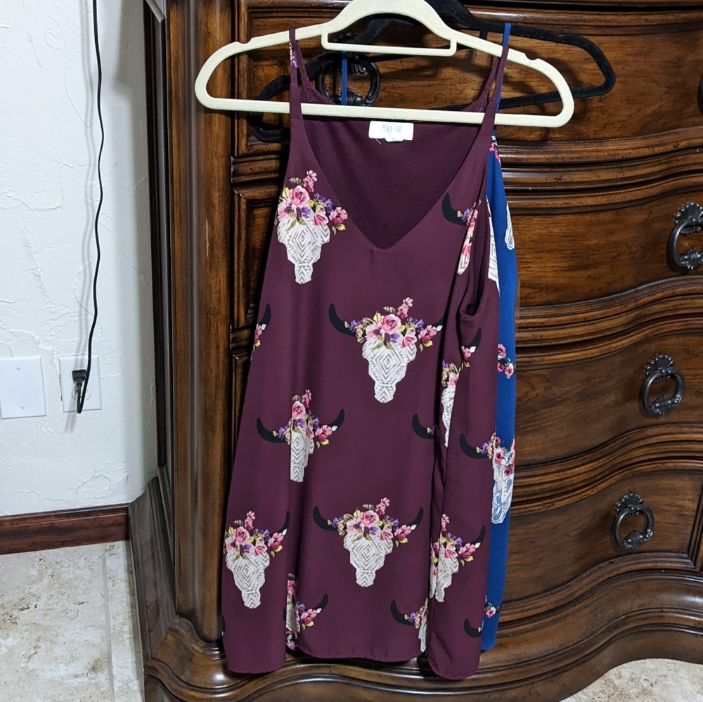 Peach love California Maroon Pink Bullhead slip shift dress cow skull tank strap